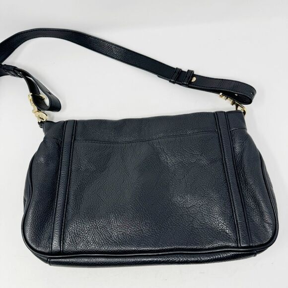TORY BURCH | Amanda Leather Black & Gold Foldover Adjustable Crossbody Purse Bag - Picture 10 of 14